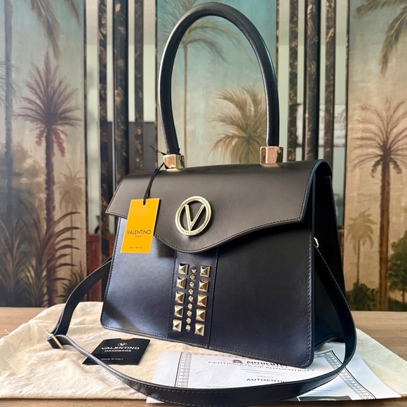 Valentino Genuine Black Leather Studded Melanie 2 Way Top Handle Shoulder Bag - Picture 3 of 14